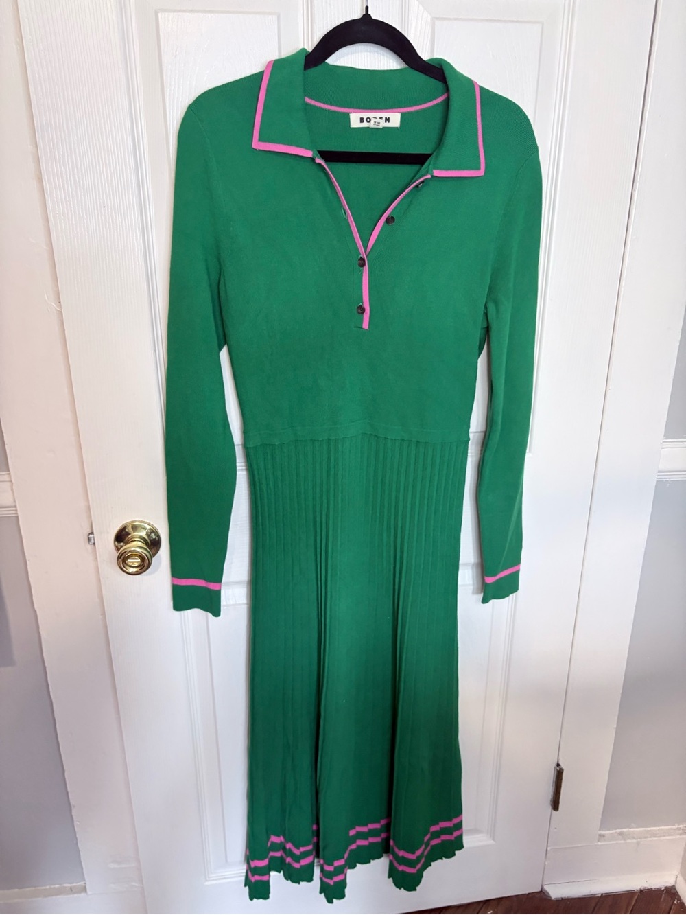 Boden Mollie Green Pink Trim Pleated Knit Midi Dress US 8 UK 12 - Picture 3 of 13